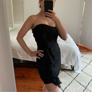 Elizabeth and James Black Strapless Ruched Silk Dress SZ XS